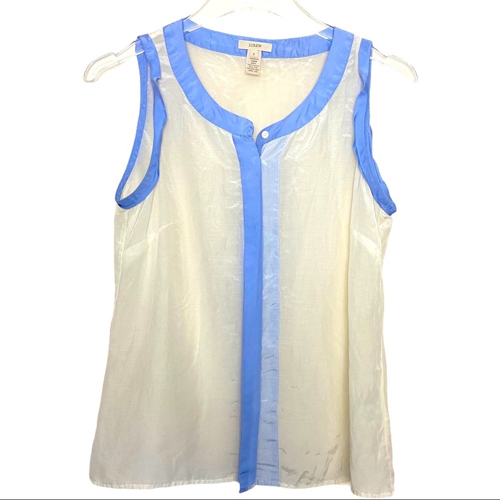 J CREW Off-White with Powder Blue Trim Size 2 Top